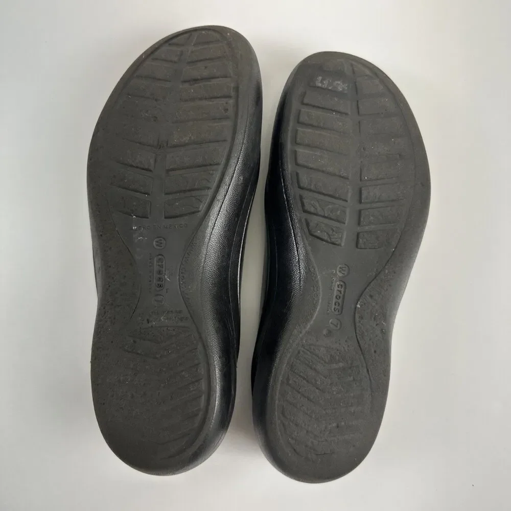 Crocs Jayna Slingback Flat Black Slip On Flower Jewel Comfort Lightweight 7